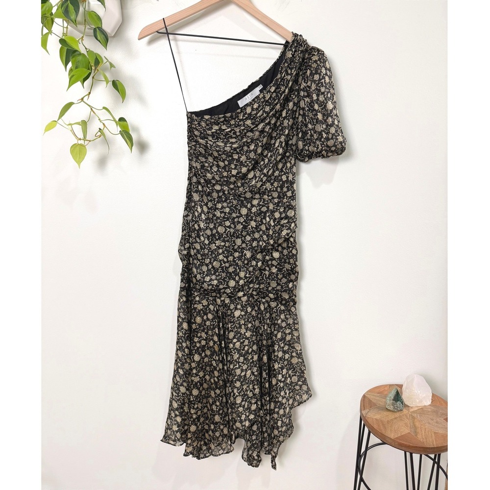 ASTR The Label One Shoulder Ruched Floral Midi Dress Black Taupe ACDR100550D XS